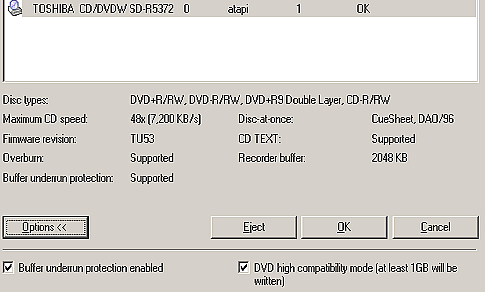 The device was installed on our test PC and was identified as "TOSHIBA CD/DVDW SD-R5372" under WinXP.