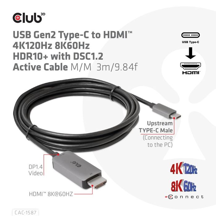 Club 3D Active DisplayPort 1.4 to HDMI 2.1 4K 120Hz Adapter
