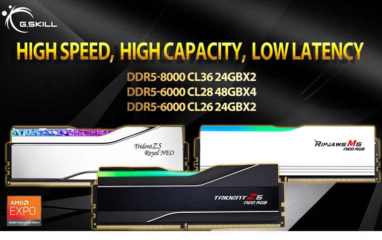 G.SKILL Announces DDR5-8000 CL36 24GBx2, DDR5-6000 CL28 192GB (48GBx4), DDR5-6000 CL26 24GBx2 Memory Kits for AMD Platform